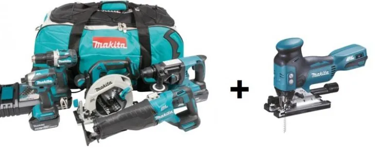 Makita DLX5032T plus combokit (6 st maskiner i väska) +1st extra 5,0Ah-batteri-på-köpet! Värde 995:-
