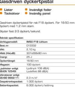 Paslode IM50 F18 Gasdriven Dyckertpistol 1,2mm