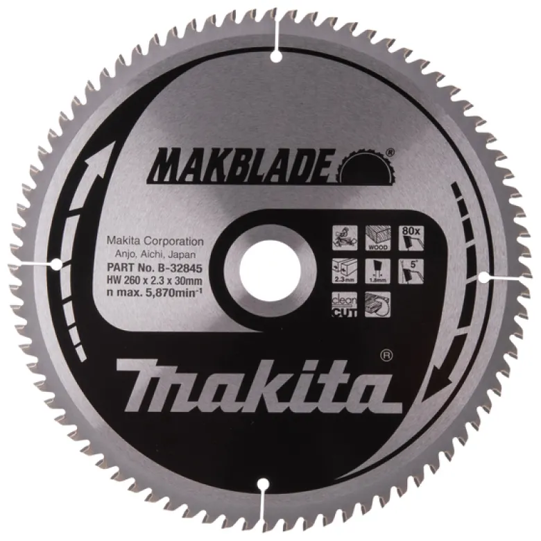 Sågklinga Trä 260x30x2,3 80T Makblade